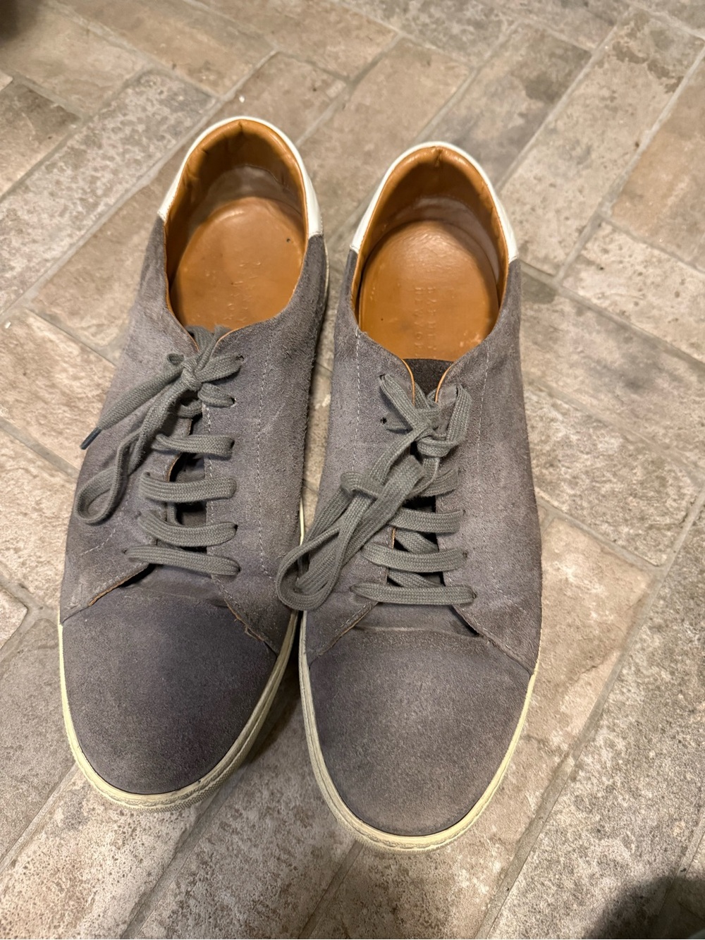 Barneys New York Gray Suede Lace-Up Sneakers